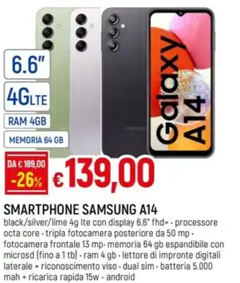 Galassia SMARTPHONE SAMSUNG A14 offerta