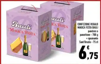 Conad City CONFEZIONE REGALO MAGICA FESTA BAULI pandoro o panettone-700 g spumante Sant'Orsola- 75 cl offerta