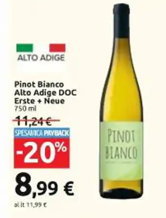 Carrefour Iper Pinot Bianco Alto Adige DOC Erste + Neue 750 ml offerta