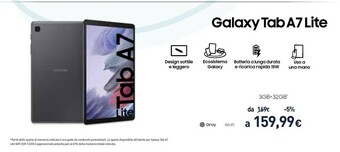 Unieuro Samsung Galaxy Tab A7 Lite SM-T220N 32 GB 22,1 Cm (8.7") 3 GB Wi-Fi 5 (802.11ac) Grigio offerta