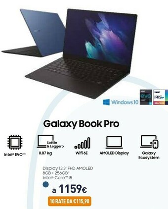 Unieuro Samsung Galaxy Book Pro , 13.3", Windows 10, Intel Core I5, 8 GB RAM, 256 GB RAM, Mystic Blue offerta