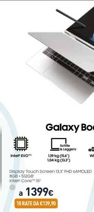 Unieuro Samsung Galaxy Book Pro 360 , 13.3”, Windows 10, Portatile 2-in-1 Con S Pen, Intel Core I5, 8 GB RAM, 512 GB SSD, Mystic Silv offerta