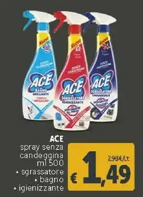 Deco Supermercati Ace Spray Senza Candeggina / Sgrassatore/ Bagno/ Igienizzante 500 Ml offerta