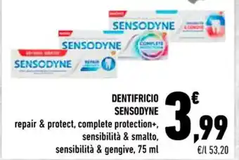 Conad Superstore DENTIFRICIO SENSODYNE repair & protect, complete protection+, sensibilità & smalto, sensibilità & gengive, 75 ml offerta