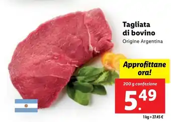 Lidl Tagliata di bovino Origine Argentina 200 g confezione offerta