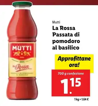 Lidl Mutti La Rossa Passata di pomodoro al basilico 700 g confezione offerta