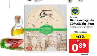 Lidl Certossa Piada romagnola IGP alla riminese 300 g confezione offerta