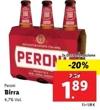 Lidl Peroni Birra 6x 0,33 l confezione offerta