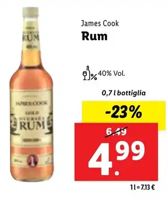 Lidl James Cook Rum 0,7 l bottiglia offerta