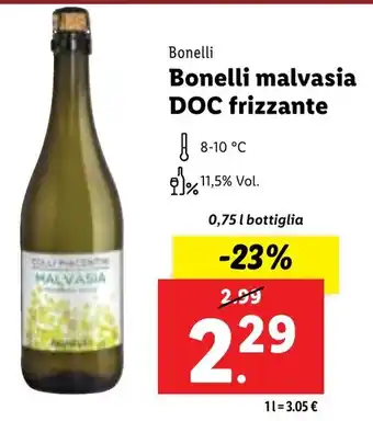 Lidl Bonelli malvasia DOC frizzante 0,75 l bottiglia offerta