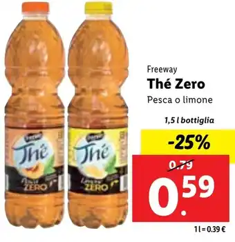 Lidl Freeway Thé Zero Pesca o limone 1,5 l bottiglia offerta