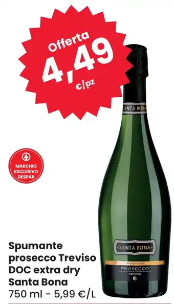Spumante prosecco Treviso DOC extra dry Santa Bona 750 ml
