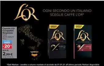 Carrefour Market Capsule L'Or Compatibili Nespresso Conf de 10 capsule 52g offerta