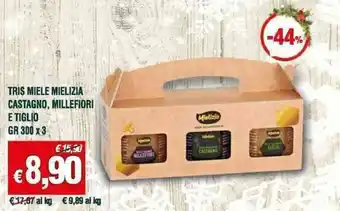 Banco Fresco TRIS MIELE MIELIZIA CASTAGNO, MILLEFIORI E TIGLIO GR 300 X 3 offerta