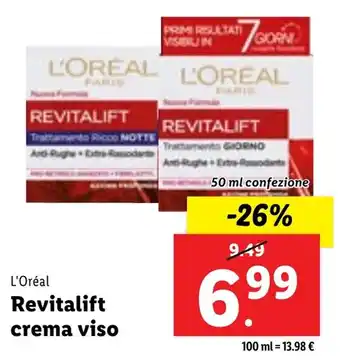 Lidl L'Oréal Revitalift crema viso 50 ml offerta