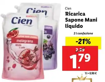 Lidl Cien Ricarica Sapone Mani liquido 2 l offerta