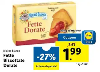 Lidl Mulino Bianco Fette Biscottate Dorate 630 g offerta