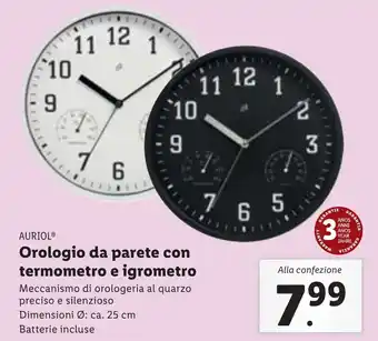 Lidl AURIOL Orologio da parete con termometro e igrometro offerta
