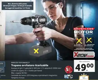 Lidl PARKSIDE PERFORMANCE Trapano avvitatore ricaricabile offerta