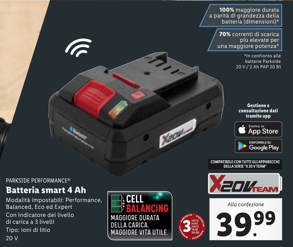 PARKSIDE PERFORMANCE Batteria smart 4 Ah offerta di Lidl