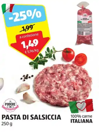 ALDI IL PODERE PASTA DI SALSICCIA 250 g offerta