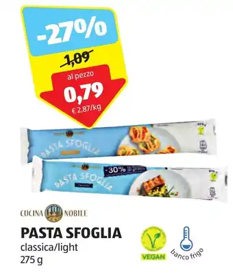 ALDI CUCINA NOBILE PASTA SFOGLIA classica/light 275 g offerta