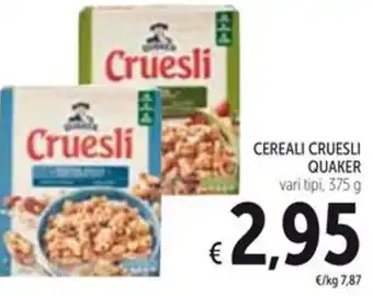 CEREALI CRUESLI QUAKER vari tipi, 375 g