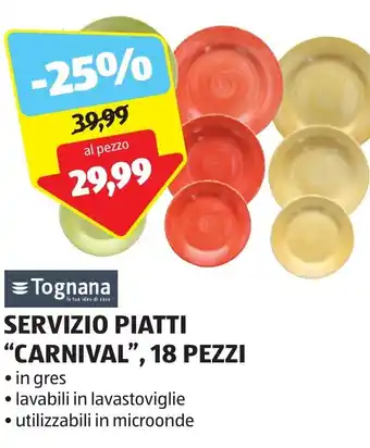 ALDI SERVIZIO PIATTI "CARNIVAL", 18 PEZZI offerta