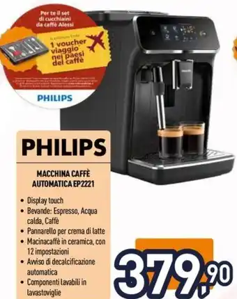 Unieuro PHILIPS MACCHINA CAFFÈ AUTOMATICA EP2221 offerta
