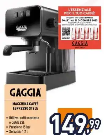 Unieuro MACCHINA CAFFÈ ESPRESSO STYLE offerta