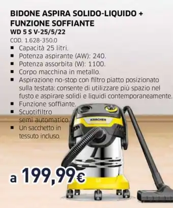 BIDONE ASPIRA SOLIDO-LIQUIDO + FUNZIONE SOFFIANTE