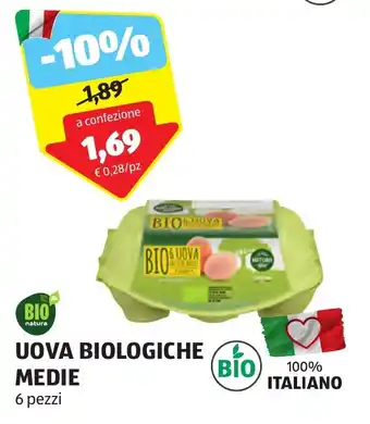 ALDI UOVA BIOLOGICHE MEDIE 6 pezzi offerta