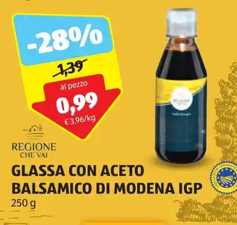 ALDI GLASSA CON ACETO BALSAMICO DI MODENA IGP 250 g offerta