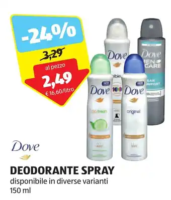 ALDI Dove DEODORANTE SPRAY 150 ml offerta