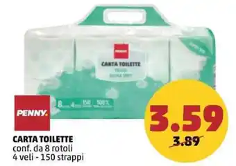 PENNY PENNY CARTA TOILETTE conf. da 8 rotoli 4 veli - 150 strappi offerta