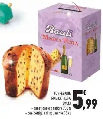 Conad Superstore CONFEZIONE MAGICA FESTA BAULI panettone o pandoro 700 g offerta