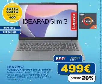 Euronics LENOVO NOTEBOOK IdeaPad Slim 3 15AMN8 offerta