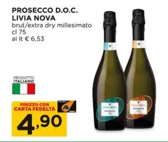 Alì Supermercati PROSECCO D.O.C. LIVIA NOVA brut/extra dry millesimato cl 75 offerta