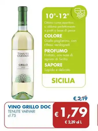 MD Discount VINO GRILLO DOC TENUTE VARVARI cl 75 offerta