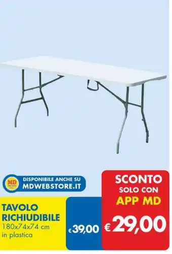 MD Discount TAVOLO RICHIUDIBILE 180x74x74 cm in plastica offerta
