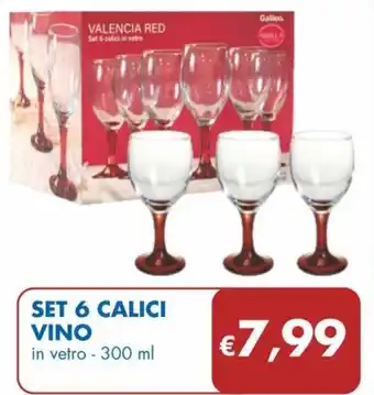 MD Discount SET 6 CALICI VINO in vetro - 300 ml offerta