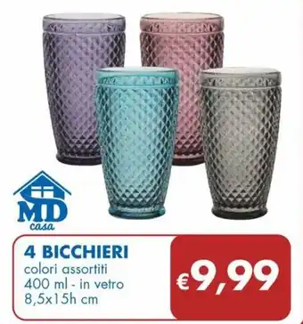 MD Discount 4 BICCHIERI colori assortiti 400 ml in vetro 8,5x15h cm offerta