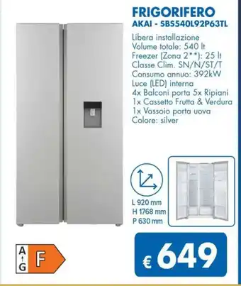 MD Discount FRIGORIFERO AKAI - SBS540L92P63TL offerta
