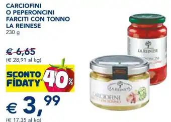 Esselunga CARCIOFINI O PEPERONCINI FARCITI CON TONNO LA REINESE 230 g offerta