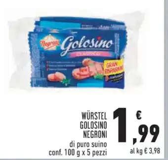 Conad Superstore WÜRSTEL GOLOSINO NEGRONI di puro suino conf. 100 g x 5 pezzi offerta