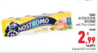 Conad Superstore TONNO ALL'OLIO DI OLIVA NOSTROMO conf. 70 g x 4 pezzi offerta