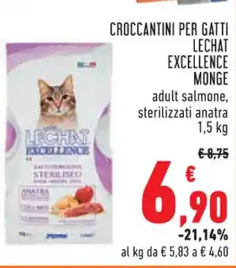 Conad Superstore CROCCANTINI PER GATTI LECHAT EXCELLENCE MONGE 1,5 kg offerta