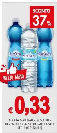 PrestoFresco ACQUA NATURALE/FRIZZANTE/ LIEVEMENTE FRIZZANTE SANT'ANNA LT 1,5 offerta