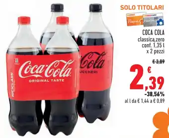 COCA COLA classica, zero conf. 1,35 l x 2 pezzi