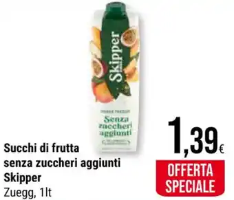 Supermercati Gulliver Succhi di frutta senza zuccheri aggiunti Skipper Zuegg, 1lt offerta